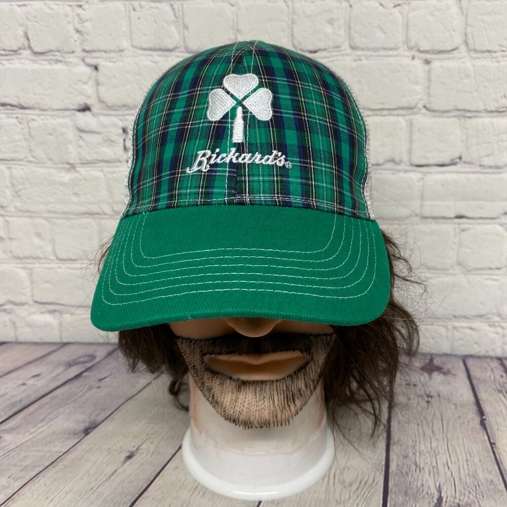 Rickard's Trucker Hat Mesh Plaid Cap Snapback Green Embroidered Beer Brewery